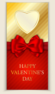 s day greeting card with heart shape and red bow