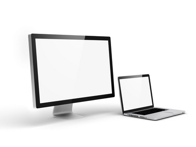 3d 显示器和笔记本电脑在白色背景上