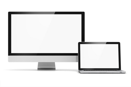 3d 显示器和笔记本电脑在白色背景上