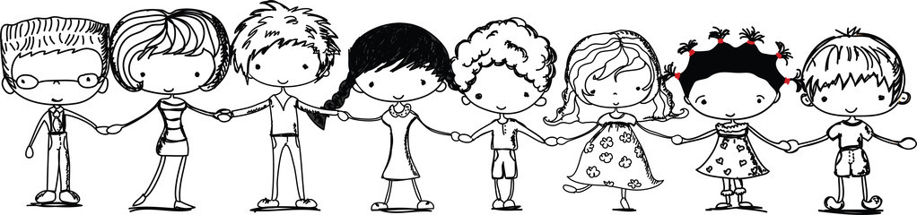 手图片卡通可爱的孩子们手牵手,黑色和白色卡通图片照片