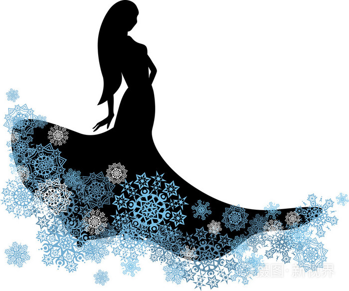 雪花穿衣服的女人剪影