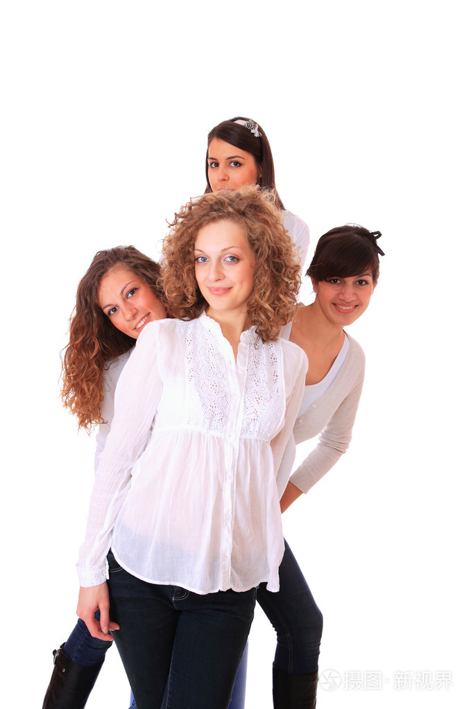 一群快乐的漂亮女孩笑