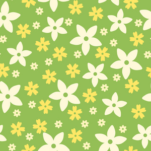 与上绿白色和黄色的花朵矢量无缝模式