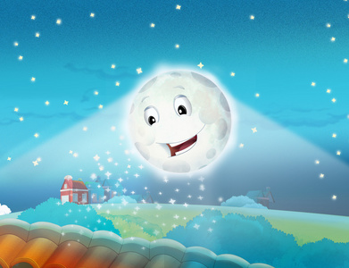 卡通明星夜微笑的月亮照片