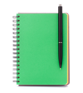 绿色封面笔记本用黑色钢笔图片
