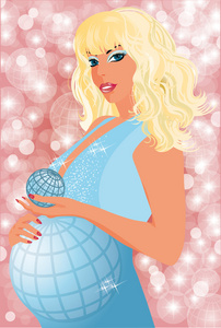 怀孕的女人地球，矢量图