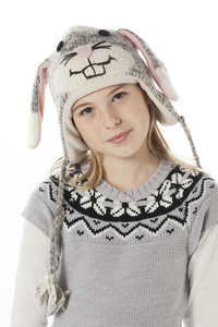一名少女在兔服装和头翘起的肖像