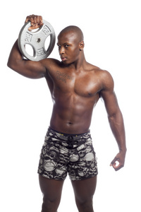 非洲裔美国摔跤手举行重量光盘