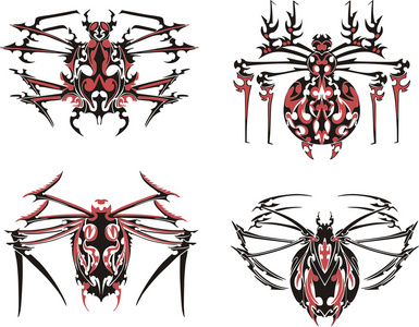 黑色和红色的对称蜘蛛纹身