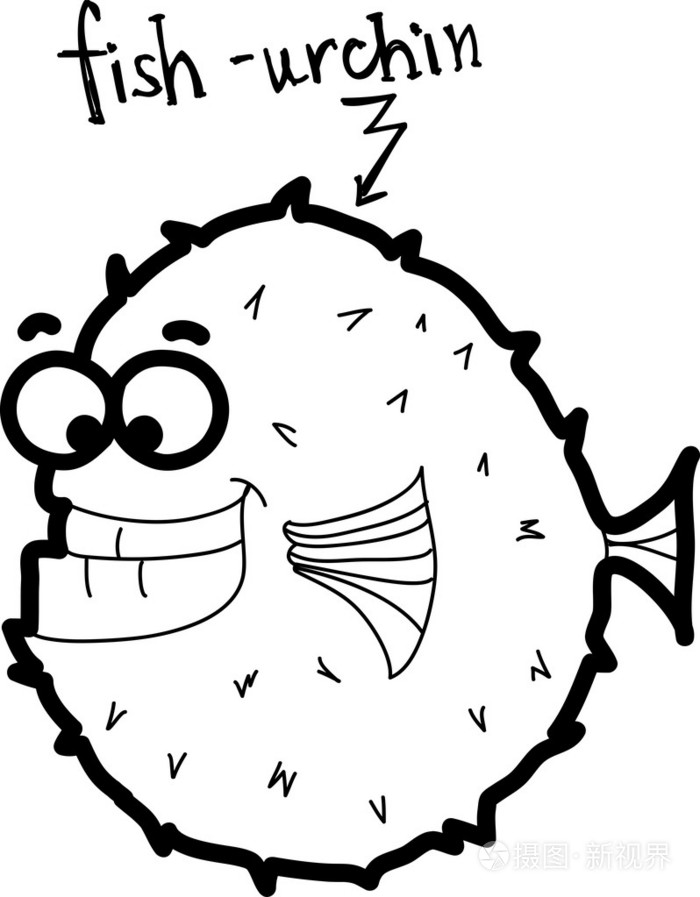卡通鱼海胆矢量