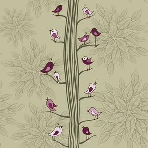 无缝模式与一棵树上的鸟