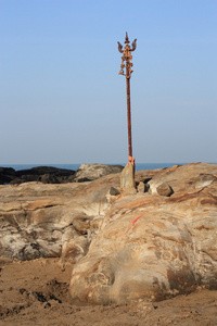 在小瓦加托海滩在果阿，印度湿婆石刻