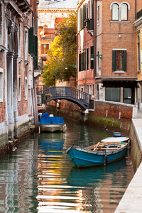桥和船在威尼斯