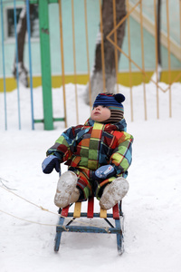 在雪橇上蹒跚学步图片