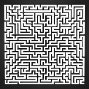 黑色和白色的迷宫的角度上方视图