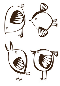 向量组的白色背景上的四个图形卡通鸟。