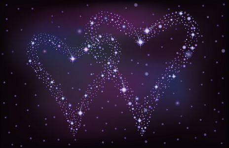 夜晚的天空有两颗星星的心,矢量图照片