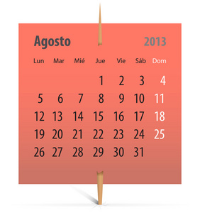 在西班牙 8 月 2013 年日历