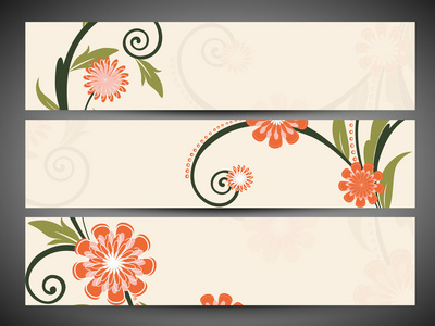 设置花卉装饰的网站标题和横幅。10 eps