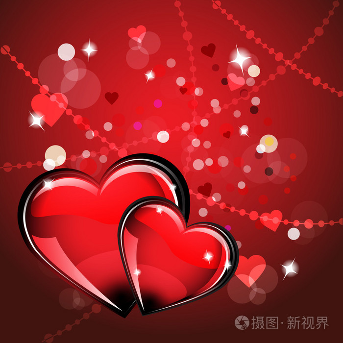 情人节的时候.卡与美妙的背景上的红色的玻璃心