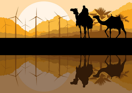 好在风力发电机 风车 骆驼商队