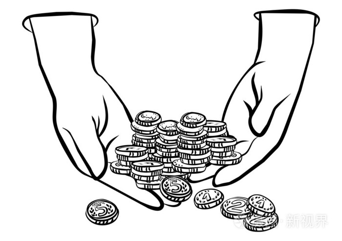 有许多硬币在手单色黑白商务图插画-正版商用图片1b8ki5-摄图新视界
