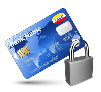 信用卡和挂锁。支付安全的概念
