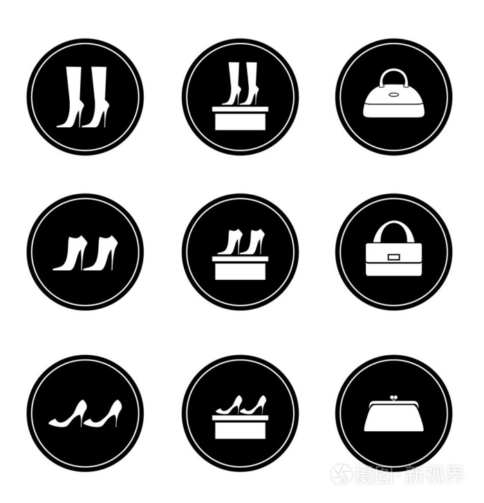 黑色图标女性包包和鞋子