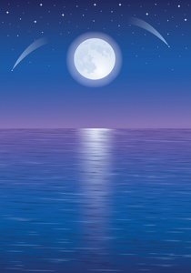 全月亮和星星在海图片