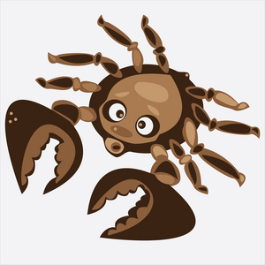 棕色卡通矢量螃蟹上孤立的白色背景