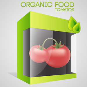 包装番茄的矢量图。 有机食品概念。
