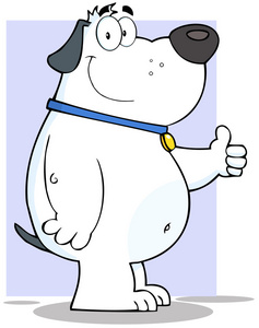 白胖狗的卡通人物出现的拇指
