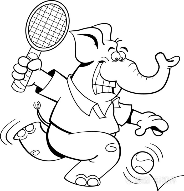 卡通大象打网球