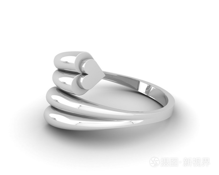 优雅时尚,心形环的孤立在白色背景上的白色黄金