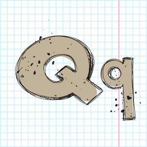 手上写作书表现力下记忆力绘制的字母 q。矢量插画