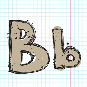 手上写作书表现力下记忆力绘制的字母 b。矢量插画