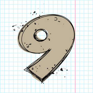 关于写作书表现力下记忆力的素描样式中的数字 9.矢量插画照片