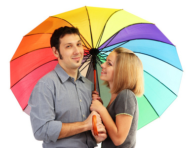 夫妇与孤立在白色的伞