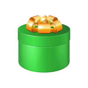 绿色与金色蝴蝶结圆形礼品盒。矢量 eps10