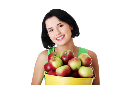 微笑着苹果的女人