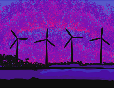 风涡轮日落背景生态系统的设计图片