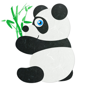 米纸剪可爱小熊猫与竹