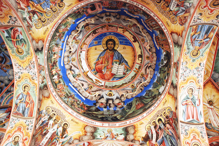 基督教东正教的天花板上的壁画图片