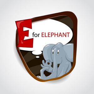 动物主题的英文字母。e 为大象的。矢量插画