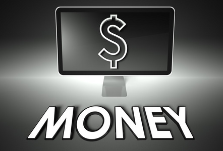 屏幕和美元符号，字的钱，电子商务