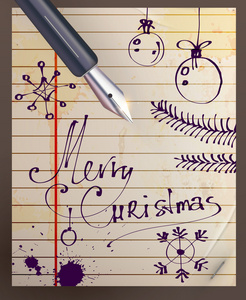 复古圣诞卡片。快乐圣诞手绘刻字