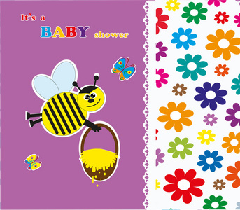 婴儿送礼会与一只可爱的蜜蜂。矢量插画