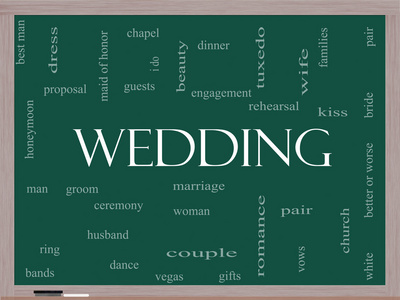 婚礼在黑板上的字云概念
