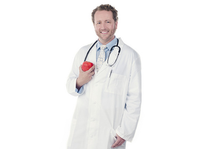 506 微笑年轻医生抱着一只苹果