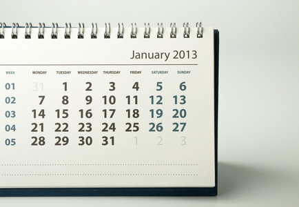 2013 年日历。1 月